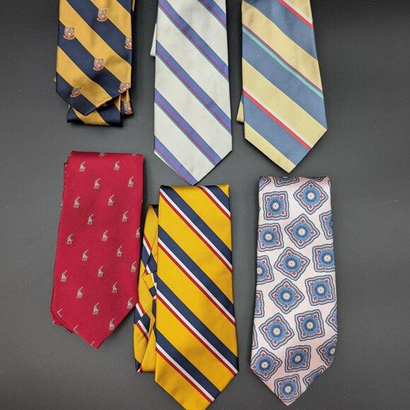 Polo Ralph Lauren 6 Silk Tie Lot Mens Striped Crest Medallion Polo Player Preppy - Picture 1 of 16